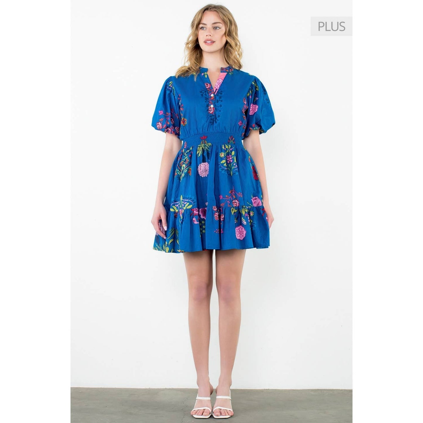 /Size XL/ Embroidered Puff Sleeve Smocked Dress