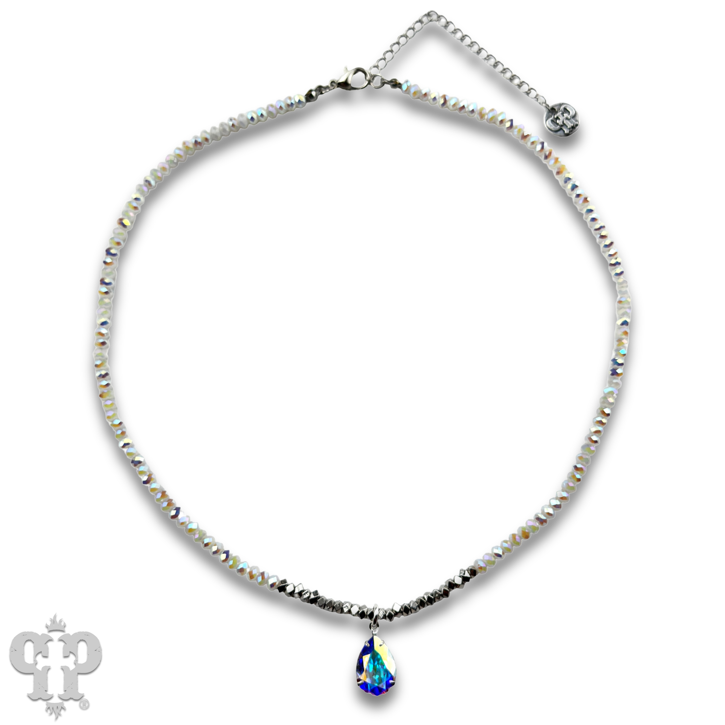 Faceted bead necklace with Austrian crystal teardrop