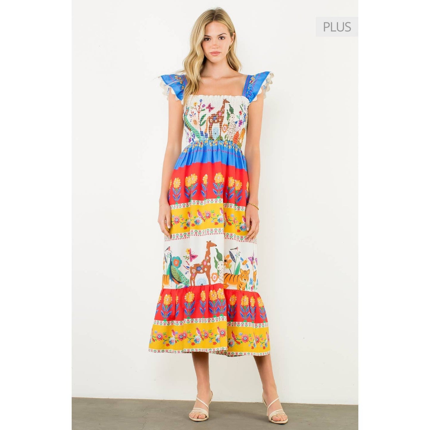 /Size XL/ Smocked Flutter Sleeve Animal Print Maxi Dress