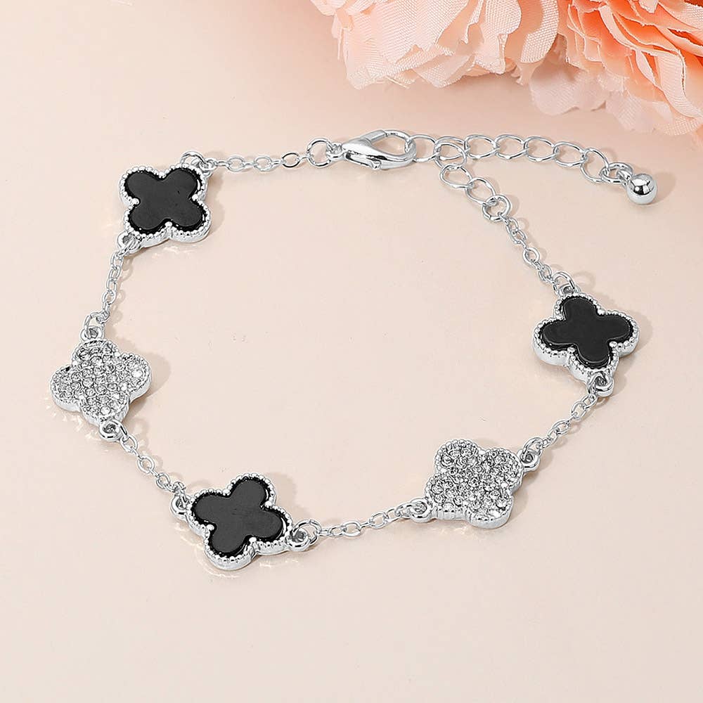 Gold Dipped Quatrefoil Charm Link Station Bracelet