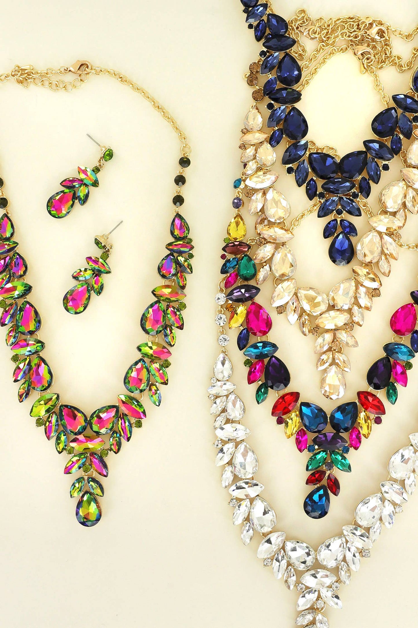 Crystal Cluster V-Shape Necklace Set