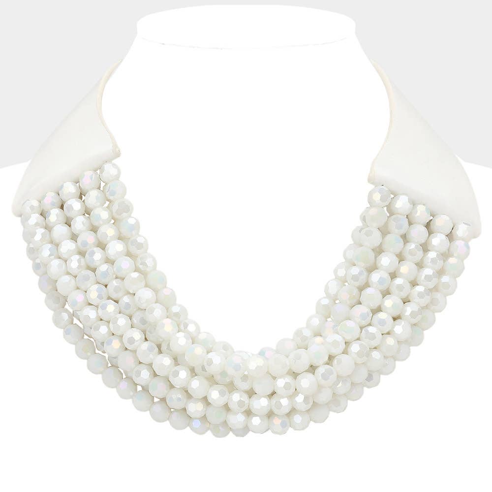 Chunky Acrylic Beaded Multi Layered Faux Leather Necklace
