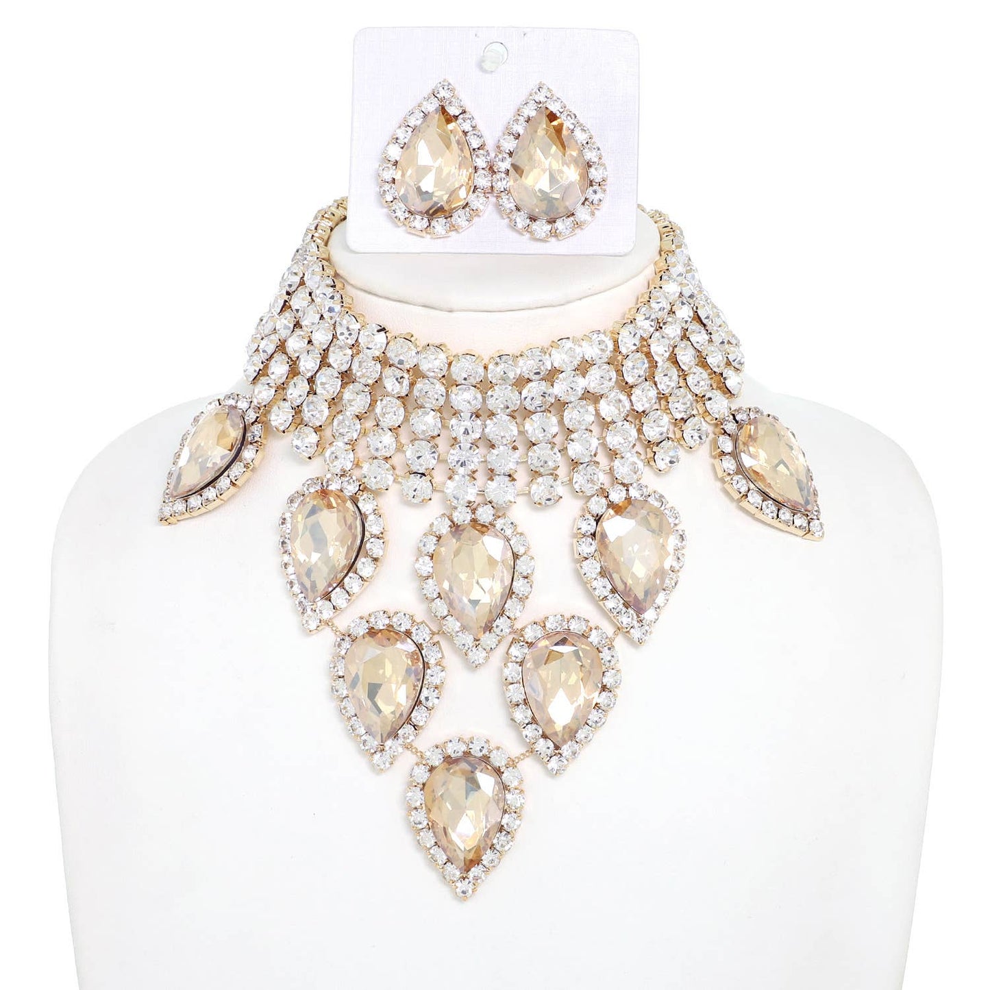 Christmas Lights Gemstone Choker Bib Necklace Set