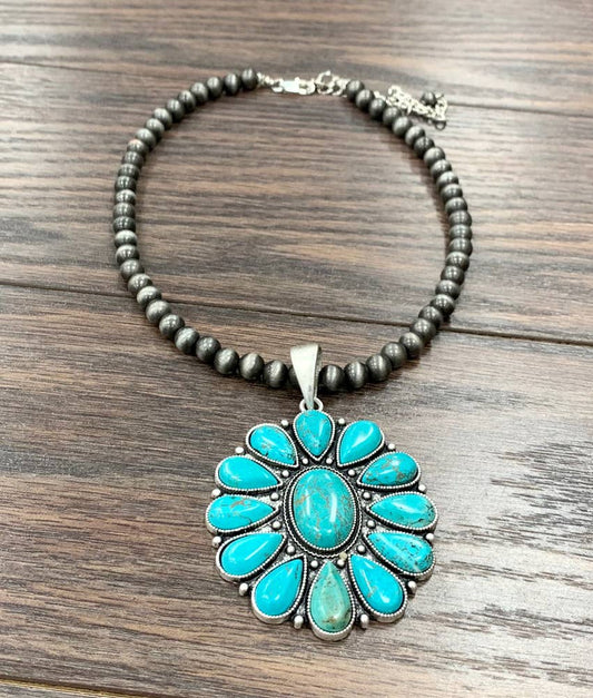 734573, Handmade 16" Navajo Turquoise Necklace