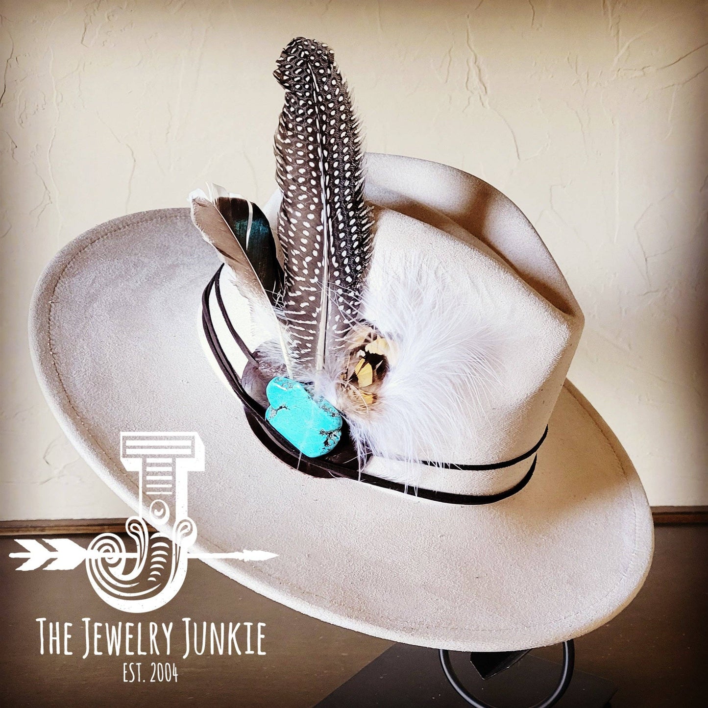 Boho Western Felt Hat w/ Choice of Turquoise Hat Accent-Bone 981c