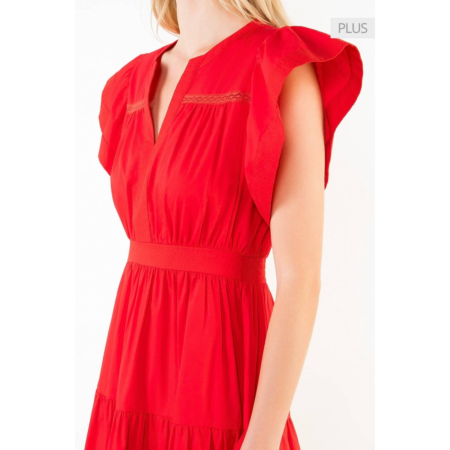 /Size XL/ Ruffled Sleeves V-Neck Tiered Midi Dress