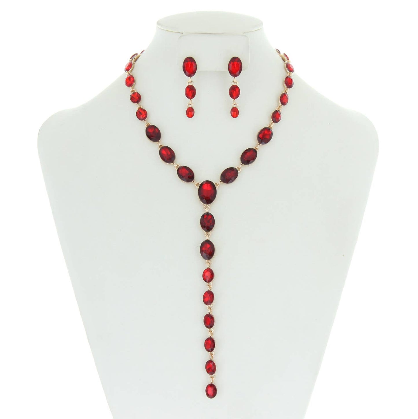 Oval Cut Crystal Lariat Necklace Earring Set
