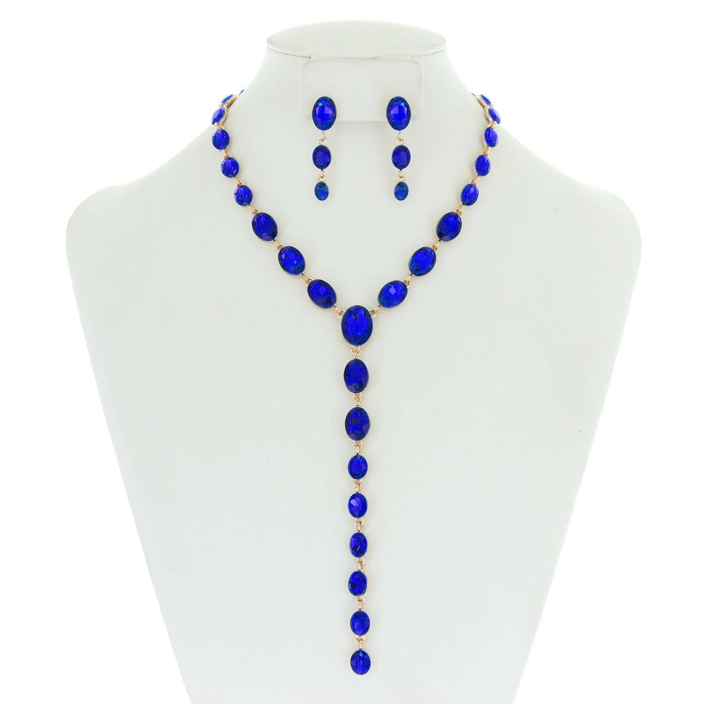 Oval Cut Crystal Lariat Necklace Earring Set