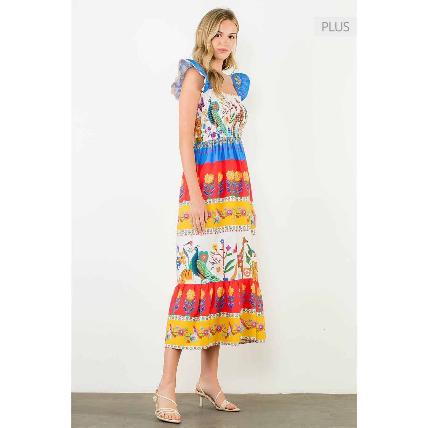 /Size XL/ Smocked Flutter Sleeve Animal Print Maxi Dress