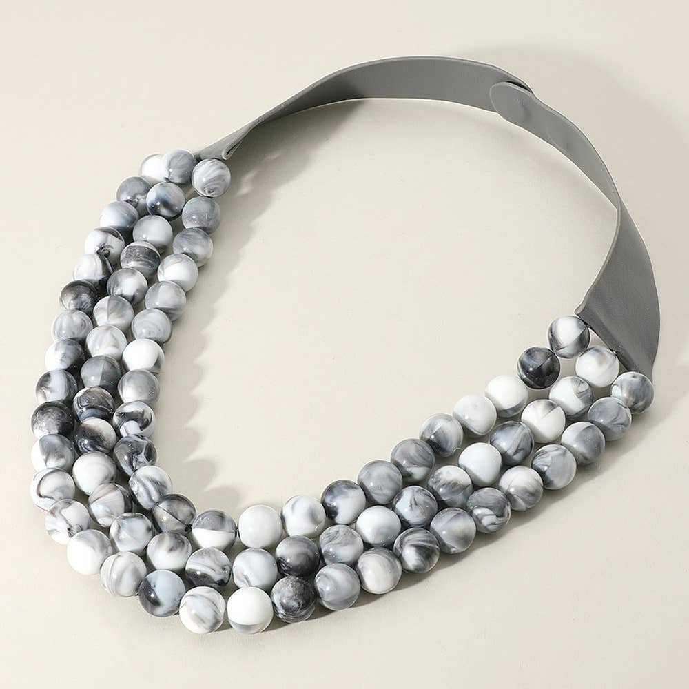 Chunky Bead Triple Layered Faux Leather Magnetic Necklace