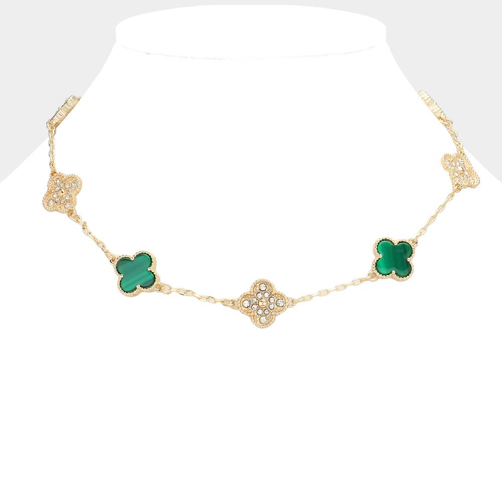 Stone Paved Natural Stone Quatrefoil Station Necklace