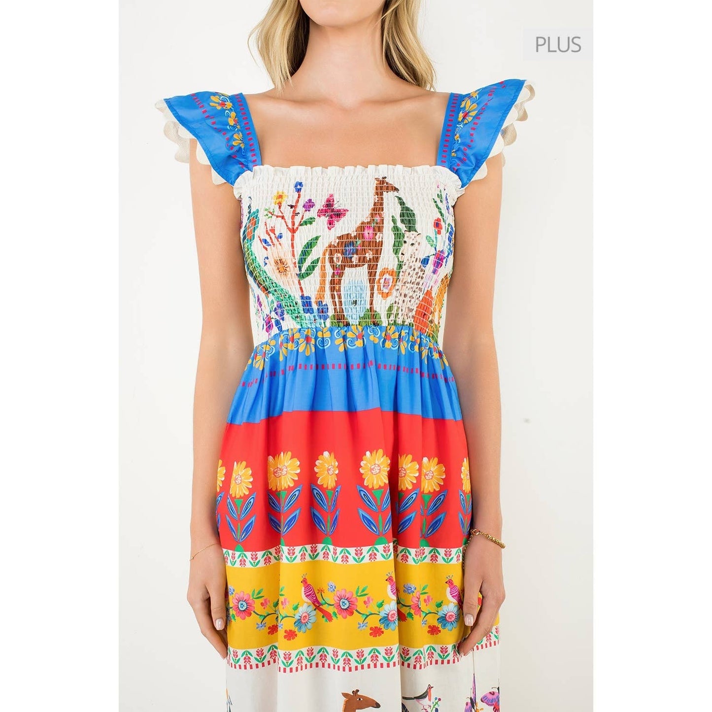 /Size XL/ Smocked Flutter Sleeve Animal Print Maxi Dress