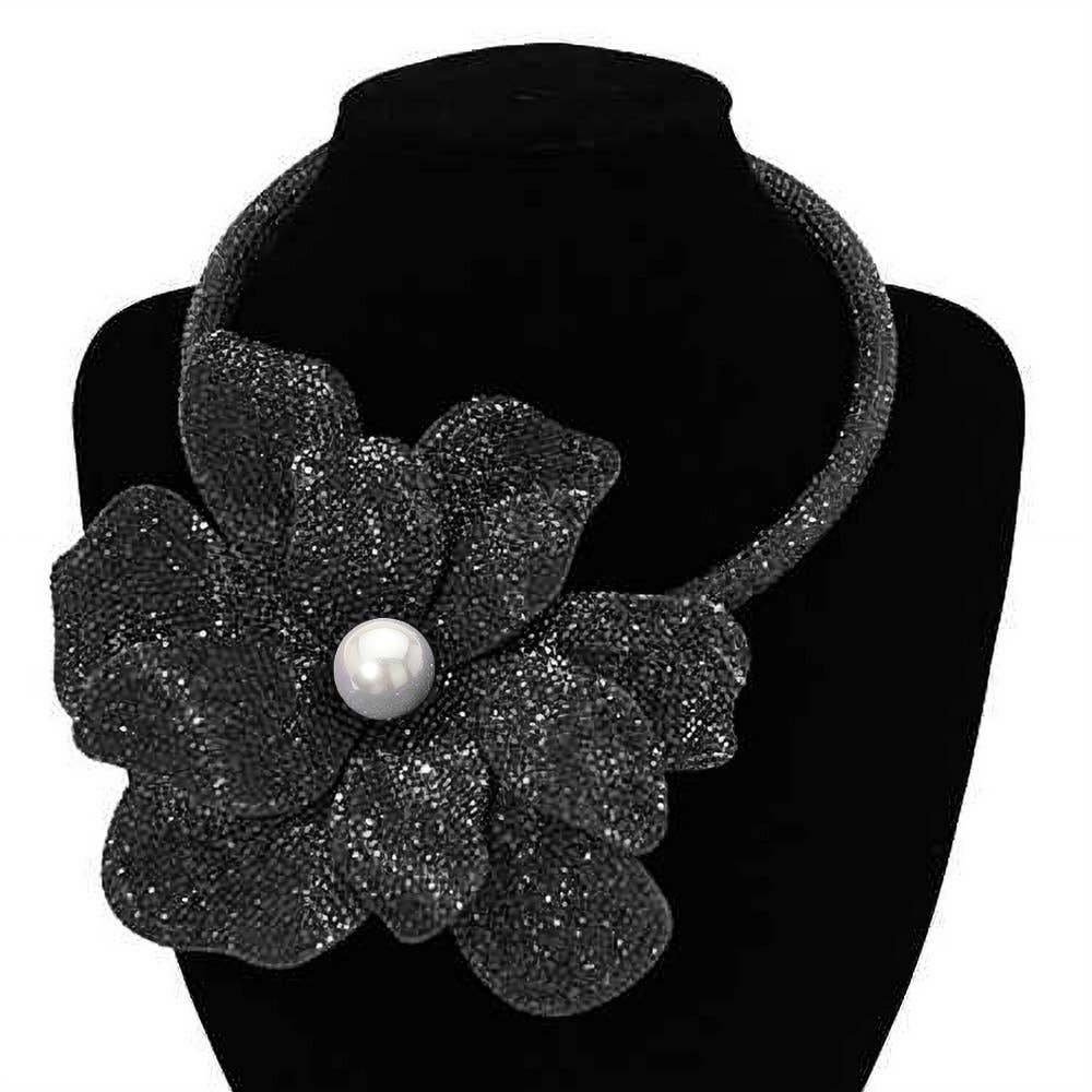 Pearl Centered Bling Studded Oversized Flower Pointed Necklace