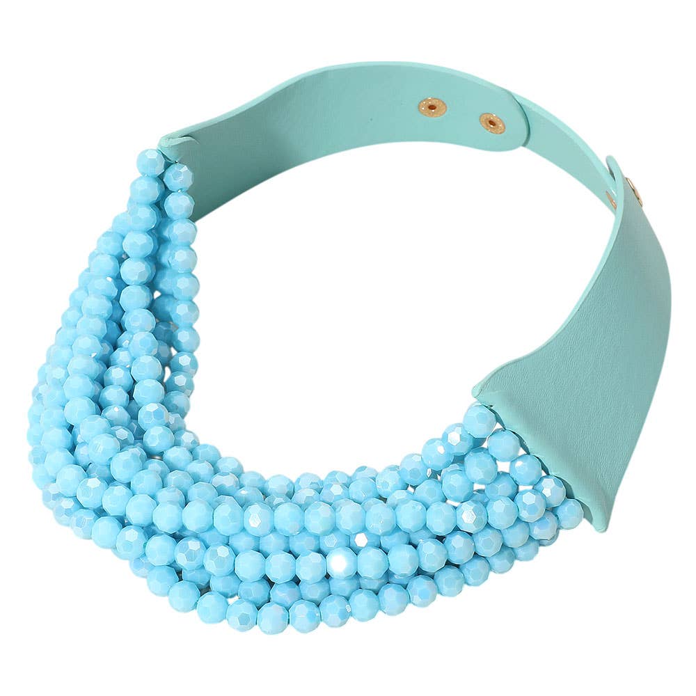 Chunky Acrylic Beaded Multi Layered Faux Leather Necklace