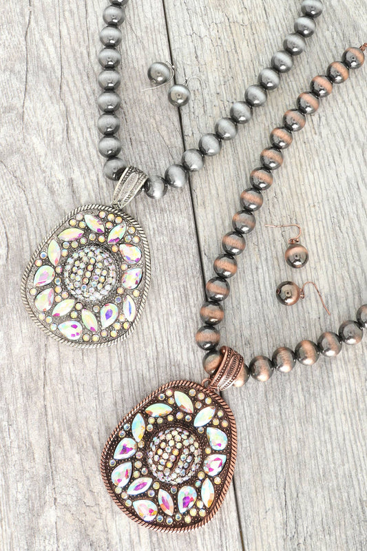 Western Crystal Cowboy Hat Necklace Set
