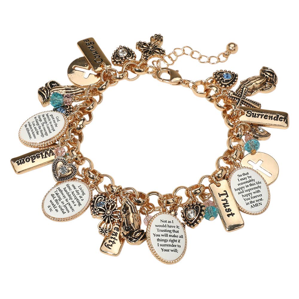Inspirational Engraved Faith Cross Charm Embellished Bracelet