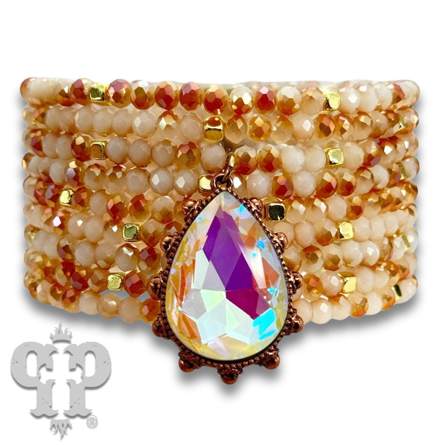 White opal rhinestone teardrop charm bracelet