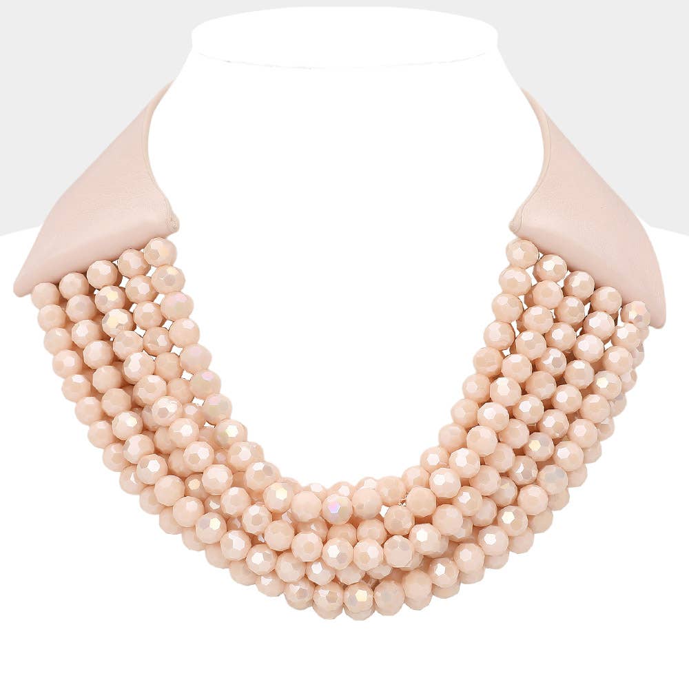 Chunky Acrylic Beaded Multi Layered Faux Leather Necklace