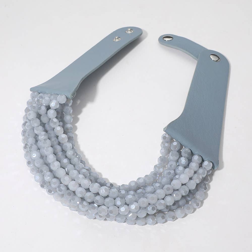 Chunky Acrylic Beaded Multi Layered Faux Leather Necklace