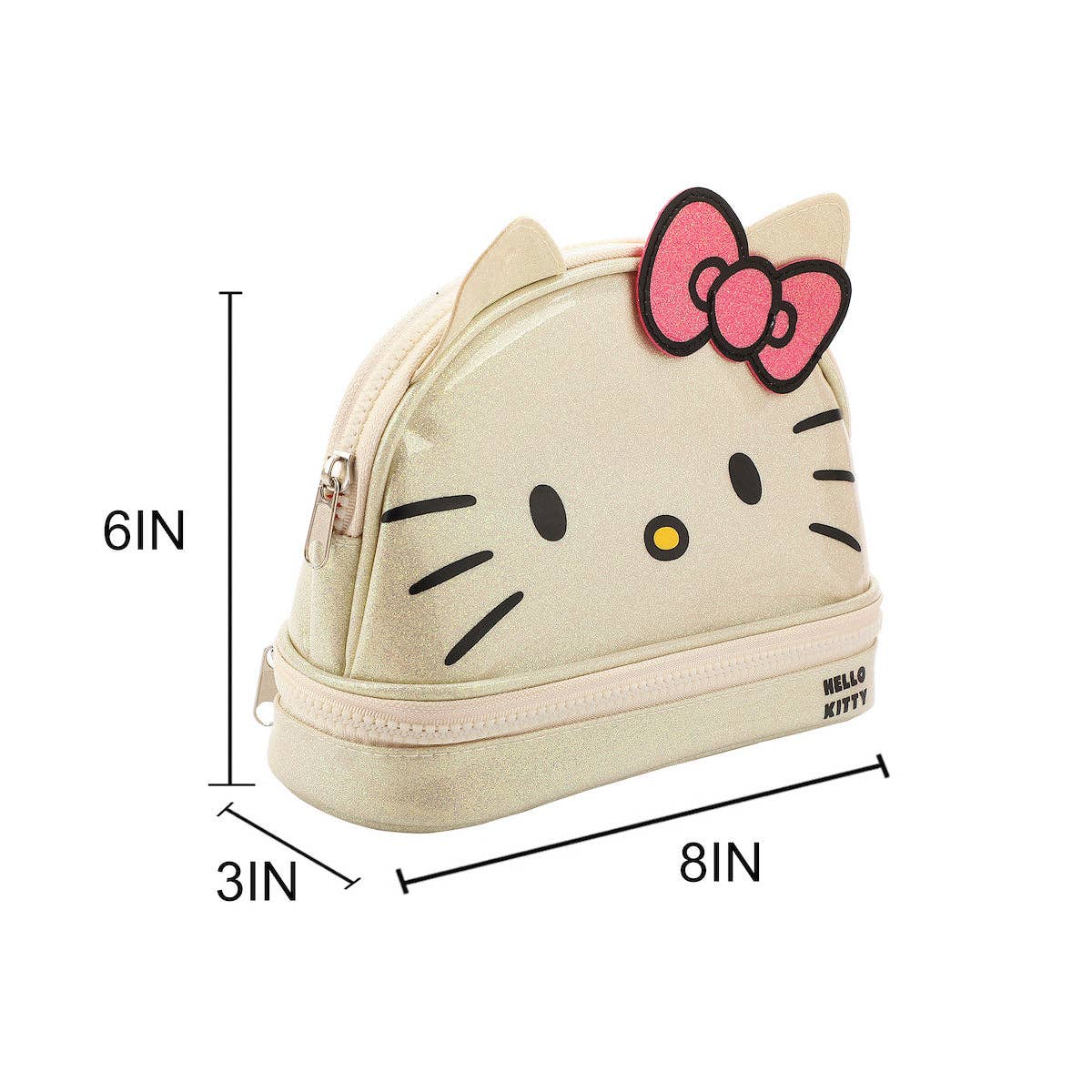 Hello Kitty Character Face White Glitter 6” Cosmetic Pouch