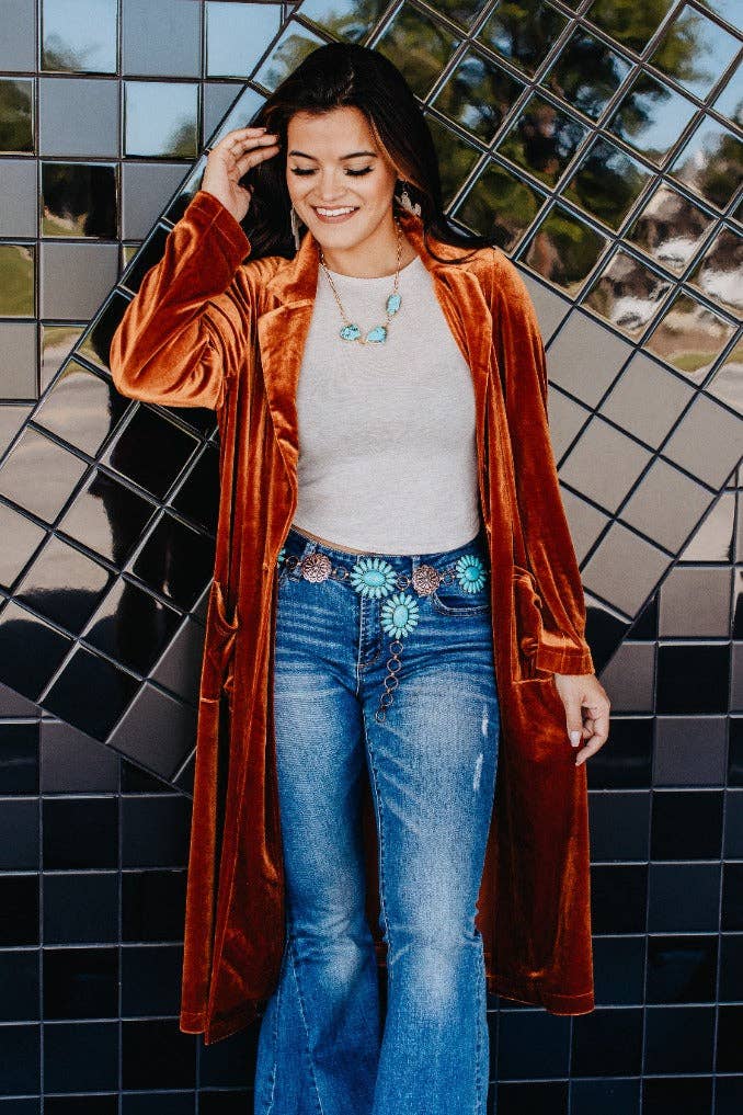 Forever Chasing Cowboys Copper Turquoise Floral Concho Link Belt Plus