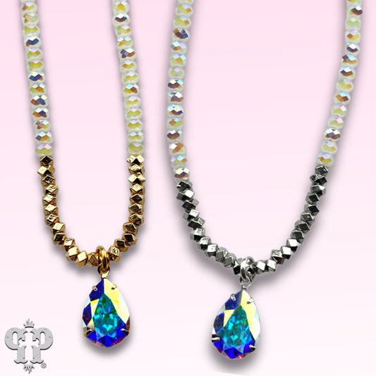 Faceted bead necklace with Austrian crystal teardrop