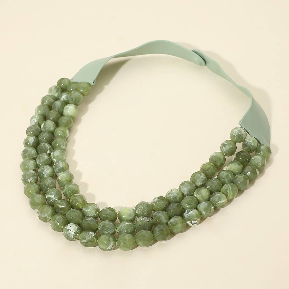 Chunky Bead Triple Layered Faux Leather Magnetic Necklace