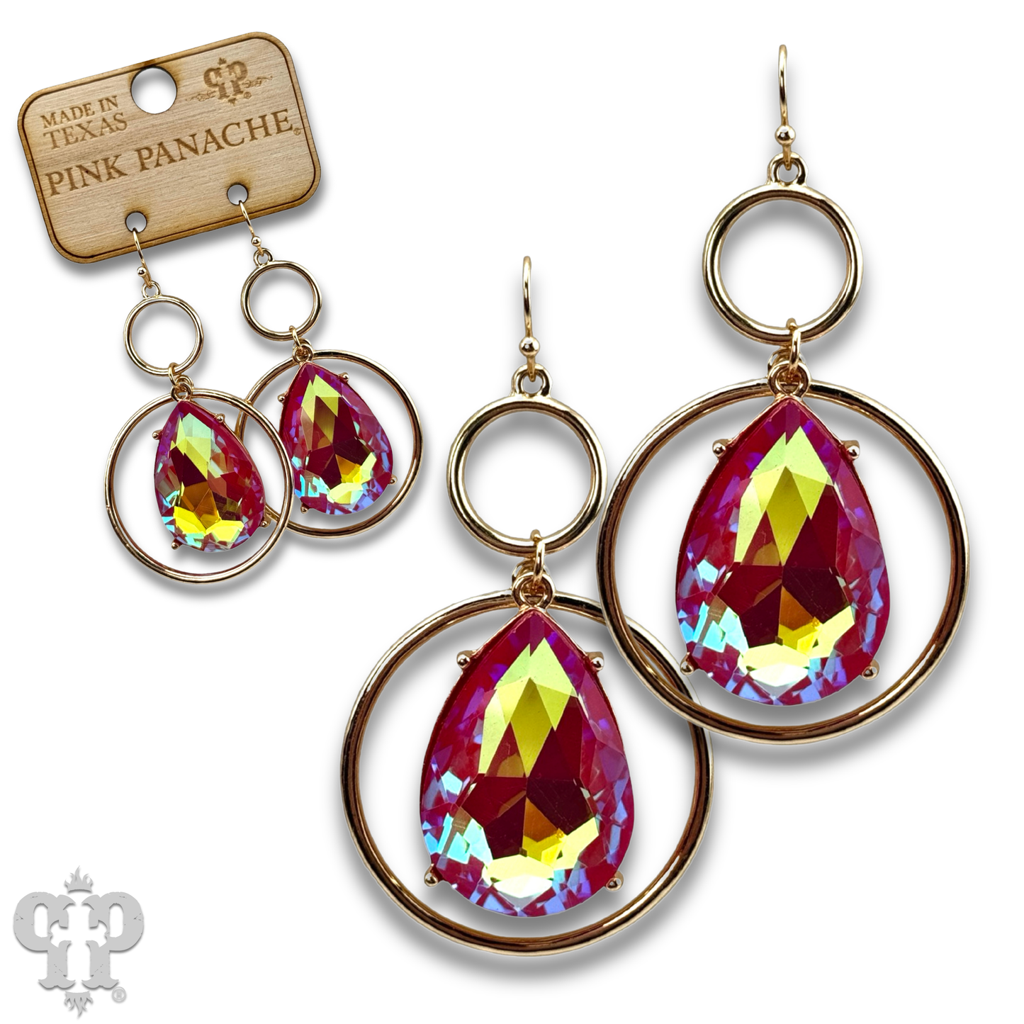 Pink rhinestone teardrop in circle earring, last call