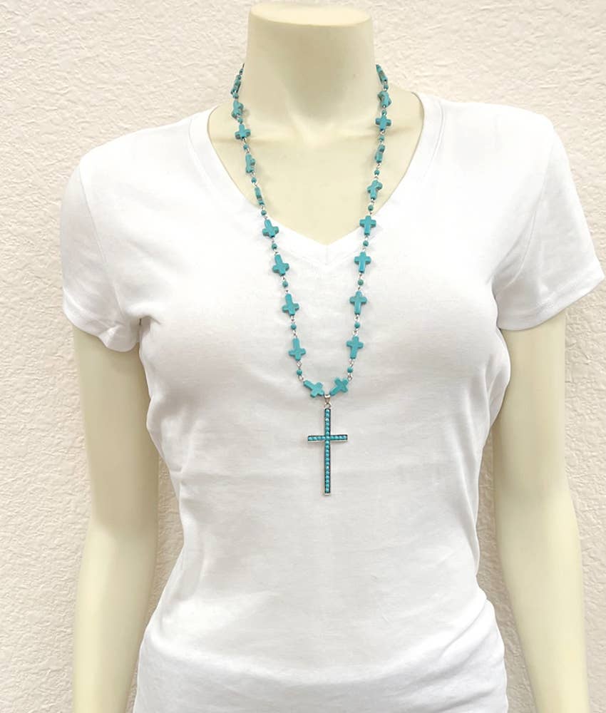 735650, Handmade Cross Synthetic Turquoise Necklace