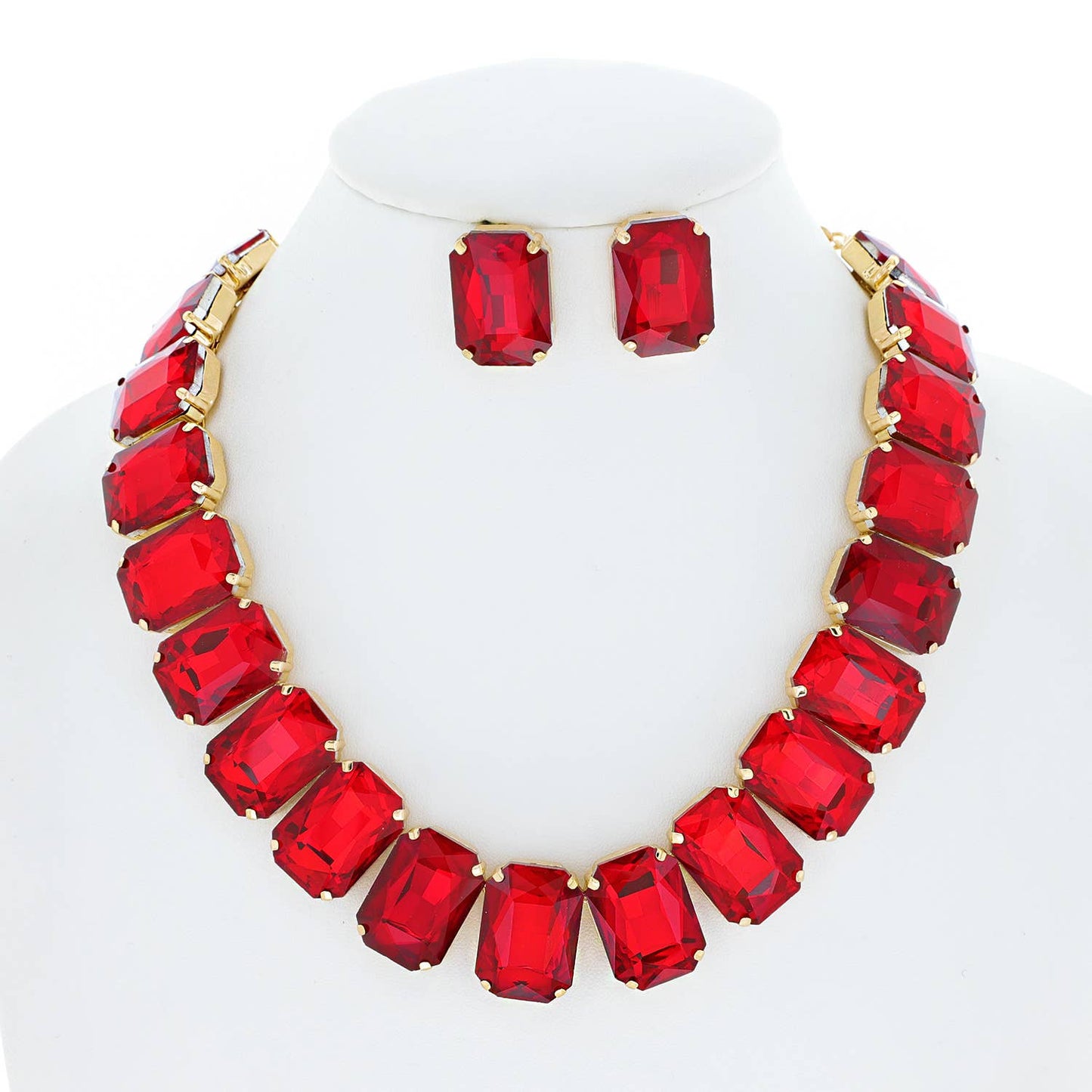 Crystal Octagon Cut Collar Necklace Set