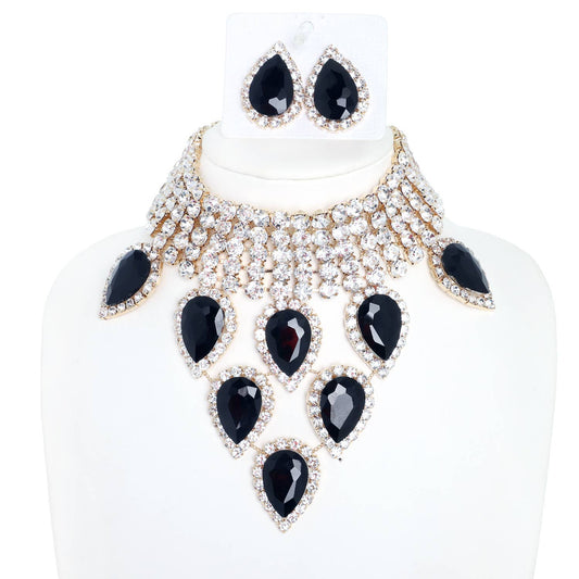 Christmas Lights Gemstone Choker Bib Necklace Set