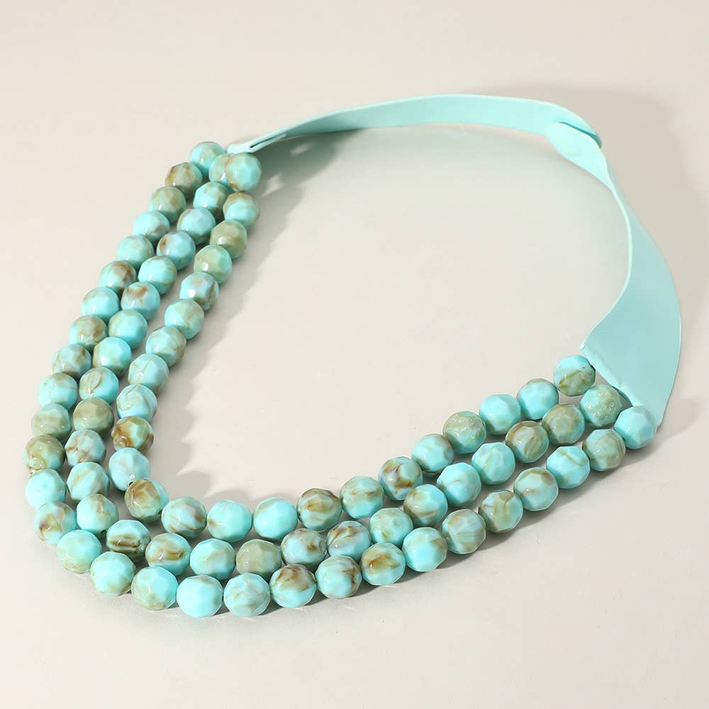 Chunky Bead Triple Layered Faux Leather Magnetic Necklace