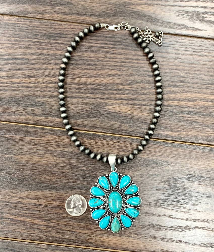 734573, Handmade 16" Navajo Turquoise Necklace